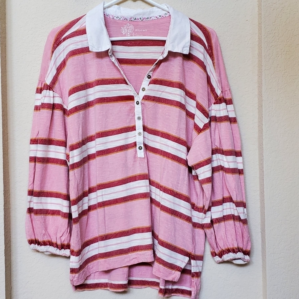 Pilcro Puffed Drop Shoulder Elastic Sleeve Striped Top.  Size Small
